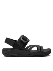 Merrell Sandały District 4 Backstrap J006436 Czarny. Czarne sandały damskie Merrell, bez wzorów, z materiału, bez obcasa, na płaskiej podeszwie, bez zapięcia. Za 219.99 zł.