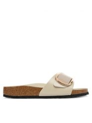 Birkenstock Klapki Madrid Big Buckle Hex 1031823 Écru. Klapki damskie Birkenstock, bez wzorów, ze skóry, bez obcasa, bez zapięcia. Za 629.99 zł.