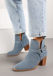 Niebieskie Botki Vices na Obcasie w Kowbojskim Stylu Ozdobione Klamrą Korfedi. Niebieskie botki damskie Born2be, na jesień, bez obcasa, na obcasie, bez zapięcia. Za 149.99 zł.