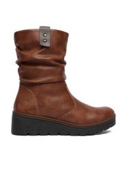 Rieker Kozaki CEO-X9155-24 Brązowy. Brązowe kozaki damskie Rieker, ze skóry, bez obcasa, na koturnie, bez zapięcia. Za 379.99 zł.