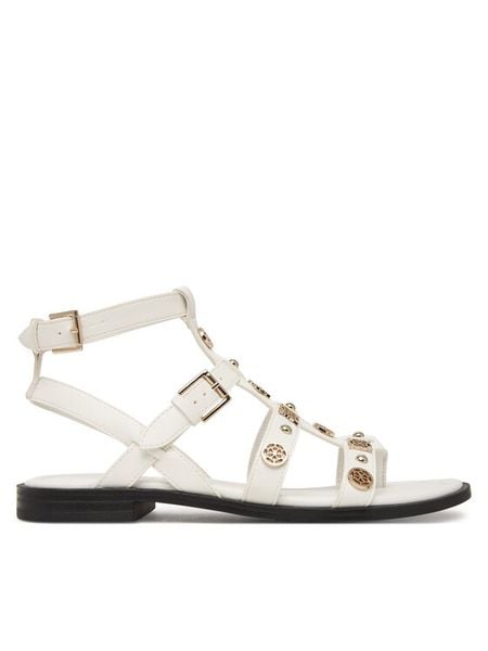 Guess Sandały FLJYZZ PEL03 Biały. Białe sandały damskie Guess, z aplikacjami, ze skóry, bez obcasa, na płaskiej podeszwie, bez zapięcia. Za 438.99 zł.