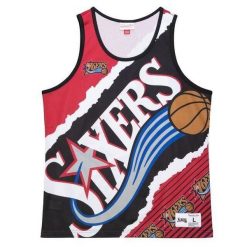 Koszulka Philadelphia 76ers Jumbotron 2.0. Czarne koszulki damskie Mitchell & Ness, bez wzorów, bez kołnierzyka, bez ramiączek. Za 318.00 zł.