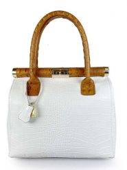 ORE10 Skórzana torebka "Roser" w kolorze biało-jasnobrązowym - 24 x 27 x 17 cm rozmiar: onesize. Białe torebki klasyczne damskie ORE10, z materiału, bez dodatków. Za 260.99 zł.