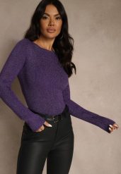 Fioletowy Sweter z Wiskozą Ozdobiony Metaliczną Nitką Liatolla. Fioletowe swetry klasyczne damskie Renee, s, z jeansu, bez kołnierzyka. Za 79.99 zł.