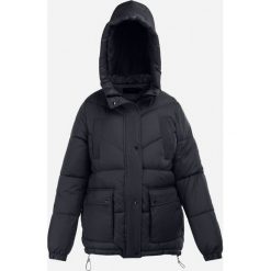 Granatowa Kurtka Pikowana z Kapturem Lannea. Niebieskie kurtki damskie Born2be, plus size, bez wzorów, z jeansu, z kapturem. Za 199.99 zł.