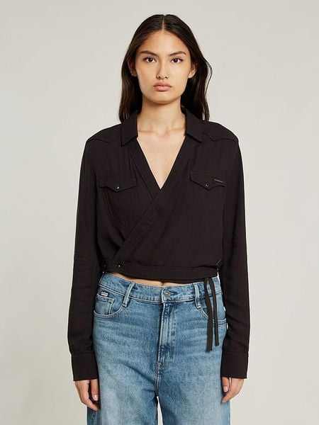 G-Star Bluzka "Tacoma" w kolorze czarnym rozmiar: L. Czarne bluzki damskie G-Star, l, bez wzorów, z wiskozy, retro, bez kołnierzyka, bez ramiączek. Za 255.34 zł.