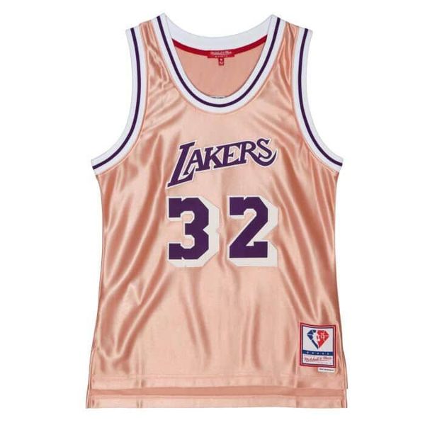 Koszulka kobieca NBA Los Angeles Lakers Magic Johnson. Czerwone koszulki damskie Mitchell & Ness, bez wzorów, bez kołnierzyka, bez ramiączek. W wyprzedaży za 650.00 zł.