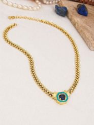 Pierres de Jade Pozłacany naszyjnik z elementem ozdobnym - dł. 45 cm rozmiar: onesize. Niebieskie naszyjniki damskie Pierres de Jade, z cyrkonią, pozłacane. Za 105.38 zł.