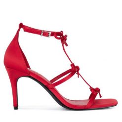 Sandały JENNY. Czerwone sandały damskie Jenny, bez wzorów, bez obcasa, na szpilce, bez zapięcia. Za 104.99 zł.