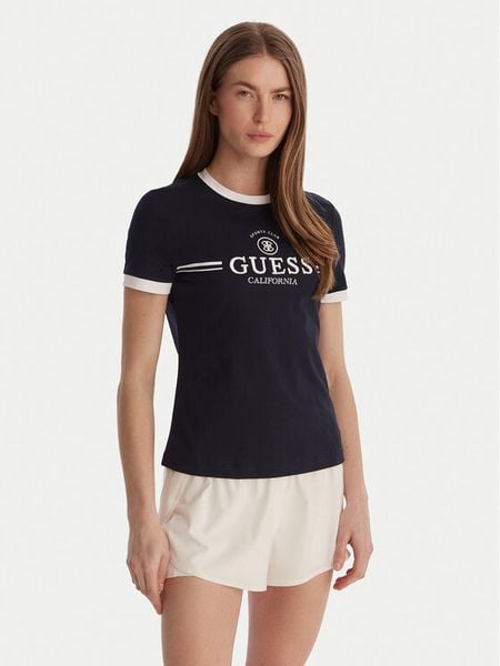 Guess T-Shirt V6GI08 K2975 Granatowy Regular Fit. Niebieskie t-shirty damskie Guess, xs, z aplikacjami, z bawełny, bez kołnierzyka. Za 106.99 zł.
