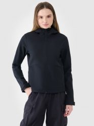 4F Kurtka softshell wiatroodporna membrana 5000 damska - czarna S. Czarne kurtki damskie 4F, na zimę, m, bez wzorów, z dzianiny, z kapturem. W wyprzedaży za 199.99 zł.