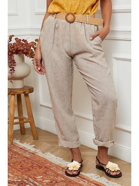 La Compagnie Du Lin Spodnie w kolorze beżowym rozmiar: XL. Brązowe spodnie materiałowe damskie La Compagnie Du Lin, bez wzorów, z materiału. Za 149.66 zł.