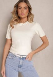 Jasnobeżowy Sweter Ozdobiony Ściągaczami Sanallia. Brązowe swetry klasyczne damskie Renee, z jeansu, bez kołnierzyka. Za 59.99 zł.