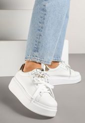Biało-Złote Sneakersy z Podwójnym Sznurowaniem Zdivoria. Białe obuwie sportowe damskie Renee, bez zapięcia. Za 79.99 zł.