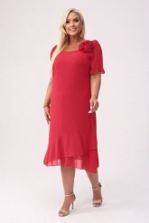 Elegancka szyfonowa czerwona sukienka Maria z falbankami na wesele PLUS SIZE XXL. Czerwone sukienki damskie Moda Size Plus Iwanek, z aplikacjami, z elastanu, eleganckie, bez ramiączek. Za 359.90 zł.