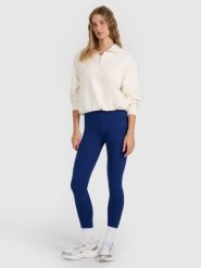 Legginsy fitness damskie z wysokim stanem. Niebieskie legginsy sportowe damskie 4F, l, bez wzorów, z bawełny, z podwyższonym stanem, na fitness i siłownię. Za 64.57 zł.