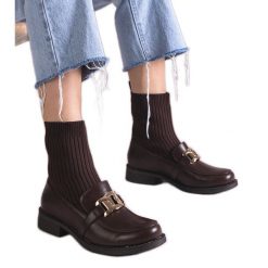 Brązowe botki z materiałową cholewką. Brązowe botki damskie z materiału, eleganckie, bez obcasa, bez zapięcia. Za 80.34 zł.