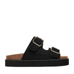 Klapki DeeZee. Czarne klapki damskie DeeZee, bez wzorów, bez obcasa, bez zapięcia. Za 129.99 zł.