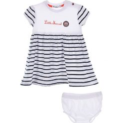 Zestaw w kolorze granatowo-białym. Białe sukienki niemowlęce Little Marcel, w paski, midi. W wyprzedaży za 49.95 zł.