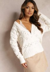 Jasnobeżowy Kardigan z Ażurowej Dzianiny z Naszytymi Kwiatami 3D Habera. Brązowe kardigany damskie Renee, s, w ażurowe wzory, z dzianiny. Za 149.99 zł.