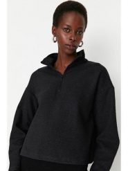 Trendyol Bluza w kolorze antracytowym rozmiar: S. Czarne bluzy damskie Trendyol, s, bez wzorów, z bawełny, bez kaptura. Za 56.99 zł.