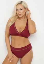 Bordowe Bikini Biustonosz i Majtki Typu Figi z Ażurowym Wzorem Lunella. Czerwone bikini Born2be, z aplikacjami. Za 69.99 zł.