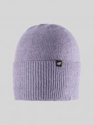 4F Czapka zimowa damska - fioletowa Uniwersalny. Fioletowe czapki damskie 4F, na zimę, z aplikacjami, z dzianiny. Za 49.99 zł.