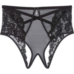 Figi z wysoką talią "ouvert" bonprix czarny. Czarne figi bonprix, w koronkowe wzory, z koronki. Za 37.99 zł.