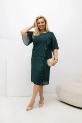 Sukienka Estelle w kolorze butelkowej zieleni - zwiewna szyfonowa kreacja PLUS SIZE XXL OVERSIZE WIOSNA. Zielone sukienki damskie Moda Size Plus Iwanek, bez wzorów, z elastanu, eleganckie, bez ramiączek. Za 379.90 zł.