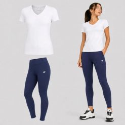 ZESTAW DAMSKI 4F T-SHIRT + LEGGINSY SPORTOWY KOMPLET NA CO DZIEŃ S SS26. Legginsy damskie 4F, s, bez wzorów, z bawełny, na fitness i siłownię. Za 119.98 zł.