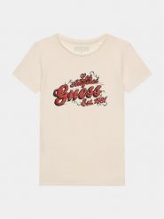 Guess T-Shirt J3BI03 J1314 Écru Regular Fit. Koszulki i t-shirty dziewczęce Guess, z aplikacjami, z bawełny, bez kołnierzyka, bez ramiączek. Za 99.99 zł.