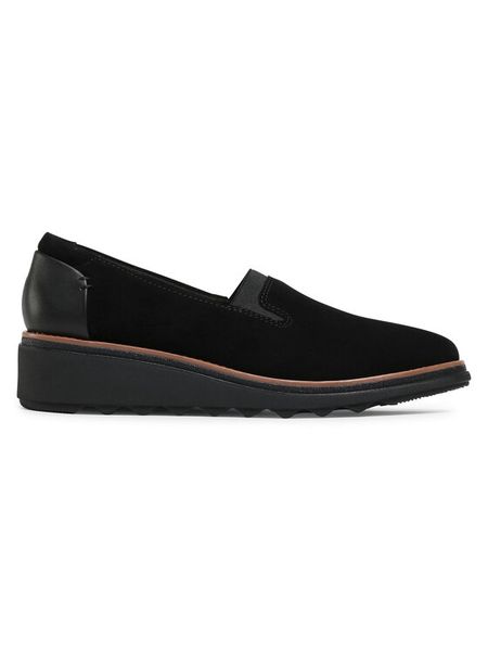 Clarks Półbuty Sharon Dolly 261558194 Czarny. Czarne czółenka damskie Clarks, bez wzorów, ze skóry, bez obcasa, na koturnie. Za 349.99 zł.