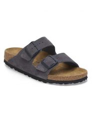 Birkenstock Skórzane klapki "Arizona" w kolorze antracytowym rozmiar: 41. Szare klapki damskie Birkenstock, bez wzorów, ze skóry, z otwartym noskiem, bez obcasa, bez zapięcia. Za 424.65 zł.