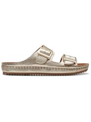 Clarks Skórzane klapki "Brookleigh Sun" w kolorze złotym rozmiar: 37. Żółte klapki damskie Clarks, bez wzorów, ze skóry, z otwartym noskiem, bez obcasa, bez zapięcia. Za 184.46 zł.