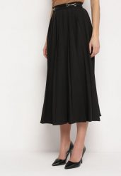 Czarna Plisowana Spódnica Rozkloszowana z Klamerkami w Talii Drucila. Czarne spódnice damskie Born2be, m, bez wzorów, eleganckie, maxi. Za 179.99 zł.