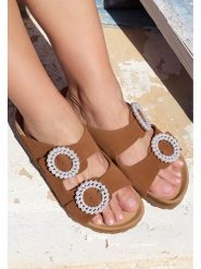 BABUNKERS Family Skórzane klapki w kolorze brązowym rozmiar: 37. Brązowe klapki damskie BABUNKERS Family, bez wzorów, z otwartym noskiem, bez obcasa, bez zapięcia. Za 173.99 zł.