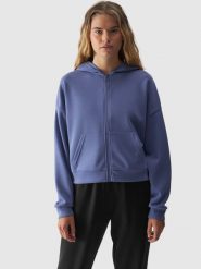 4F Bluza dresowa rozpinana z modalem damska - granatowa XS. Niebieskie bluzy damskie 4F, xs, bez wzorów, z dresówki, z kapturem. W wyprzedaży za 79.99 zł.