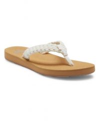 Klapki plażowe dla Kobiety PORTO Biały. Brązowe klapki damskie Roxy, bez wzorów, z bawełny, bez obcasa, bez zapięcia. Za 129.99 zł.