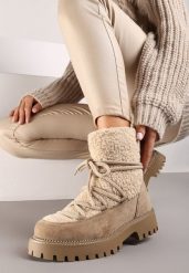 Ciemnobeżowe Futerkowe Śniegowce na Tłoczonej Podeszwie Ozdobionej Cyrkoniami Rialuna. Brązowe śniegowce damskie Renee, z jeansu. Za 99.99 zł.