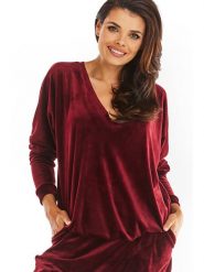 Awama Bluza w kolorze bordowym rozmiar: onesize. Czerwone bluzy damskie Awama, bez wzorów, bez kaptura. Za 106.13 zł.
