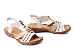 RIEKER 60851-60 beige, sandały damskie. Brązowe sandały damskie Rieker, bez wzorów, bez obcasa, bez zapięcia. Za 299.90 zł.