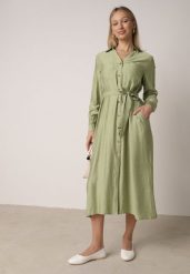Zielona Sukienka Koszulowa z Wiskozą z Wiązanym Paskiem Lustilla. Zielone sukienki damskie Born2be, bez wzorów, z wiskozy, eleganckie, bez ramiączek. Za 99.99 zł.