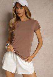Brązowy Basicowy T-shirt z Bawełny Mevolena. Brązowe t-shirty damskie Renee, l, bez wzorów, z bawełny, bez kołnierzyka. Za 39.99 zł.