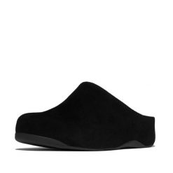 Damskie klapki z zamszu FitFlop Shuv. Czarne klapki damskie FIT FLOP, bez wzorów, z materiału, bez obcasa, bez zapięcia. Za 754.50 zł.