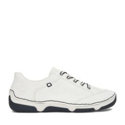 Półbuty Rieker. Białe półbuty damskie Rieker, bez wzorów, bez obcasa, na płaskiej podeszwie, bez zapięcia. Za 349.99 zł.