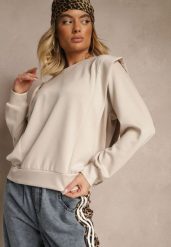 Beżowa Bluza z Wiskozą z Szerokimi Ramionami Alioris. Brązowe bluzy damskie Renee, bez wzorów, z jeansu, bez kaptura. Za 69.99 zł.
