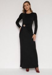 Czarna Taliowana Sukienka o Eleganckim Kroju z Marszczeniem i Aplikacją Sewedina. Czarne sukienki damskie Born2be, z aplikacjami, z futra, eleganckie, bez ramiączek. Za 139.99 zł.