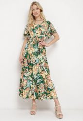 Zielona Bawełniana Sukienka w Stylu Boho z Elastyczną Gumką w Talii Morgaine. Zielone sukienki damskie Born2be, bez wzorów, z bawełny, boho, bez ramiączek. W wyprzedaży za 25.49 zł.