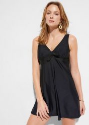 Sukienka kąpielowa na szerokich ramiączkach. Czarne sukienki damskie bonprix, bez wzorów, eleganckie, bez ramiączek. Za 139.99 zł.