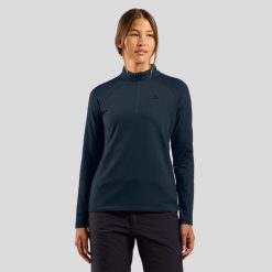 Bluza techniczna damska ODLO Essential Light Mid Layer 1/2 zip. Czarne bluzy damskie ODLO, na zimę, s, bez wzorów, z elastanu, bez kaptura. Za 241.99 zł.